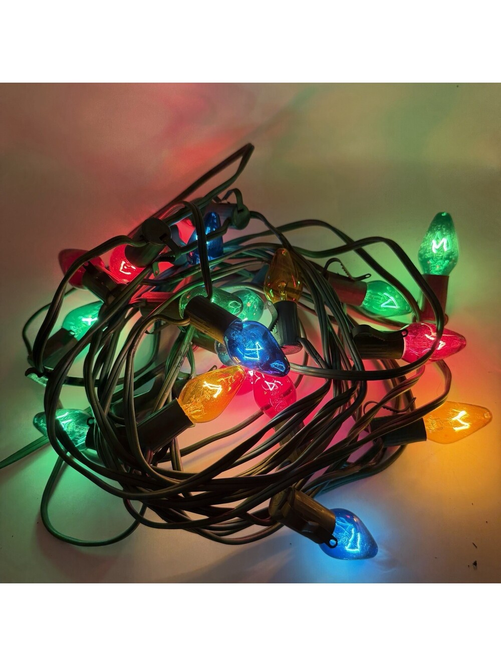 Vintage Flower Petal Christmas Lights Multi Colored C7 Clip On Kris Kringle